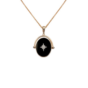Pearl: 9k Yellow Gold Double Sided Onyx Spinner Pendant