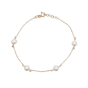 9k Yellow Gold Fresh Water Pearl Station Bracelet