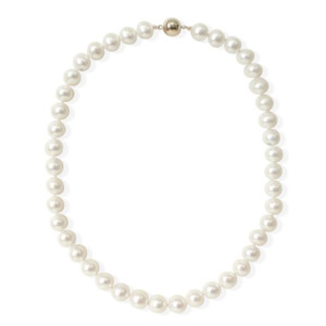 9k Yellow Gold 9.5-10.5mm White Round Strand Fresh Water Pearls