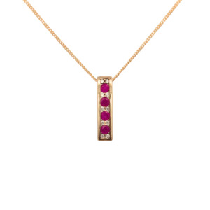 9k Yellow Gold Ruby & Diamond Bar Pendant