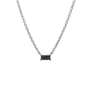 9k White Gold Green Sapphire Baguette Necklace
