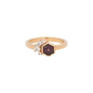 9k Yellow Gold Spinel & Diamond Hex Ring