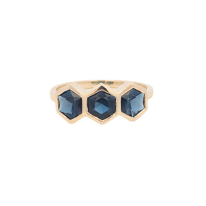Topaz: 9k Yellow Gold 'Hexa' London Blue Topaz Honeycomb Ring