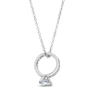 Sterling Silver Tiny Ring 'Promise' CZ Proposal Necklace