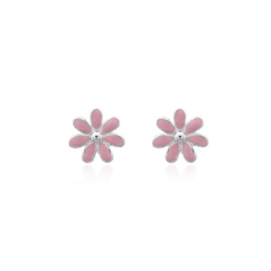 4th Wedding Anniversary Gifts: Sterling Silver 'Flora' Pink Flower Stud Earrings