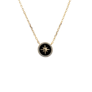 Gold Plated Onyx Compass Pendant