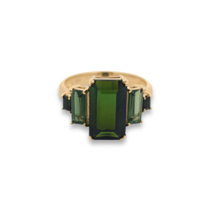 9k Yellow Gold 'Hera' Green Tourmaline 5 Stone Ring