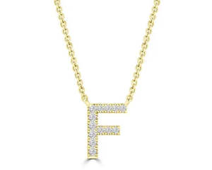 9k Yellow Gold 'F' Initial Diamond Necklace