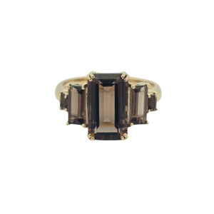 Pinnacle Bold And Brilliant: 9k Yellow Gold 'Hera' Smokey Quartz 5 Stone Ring