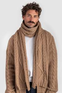 Scarves: Chunky Camel Aran Cable Scarf