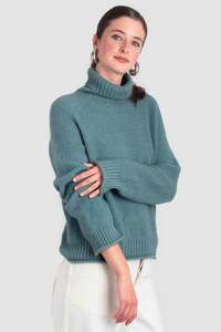 Womens Cashmere Possum Cirrus Chunky Rib Roll Neck