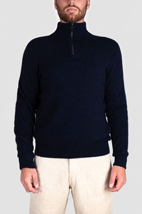 Mens Knitwear: Mens Cashmere Possum Cirrus Half Zip Jumper No contrast