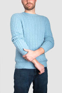Mens Knitwear: Mens Cashmere Possum Cirrus Cable Crew