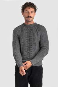 Mens Knitwear: Mens Alpaca Cable Round Neck