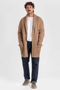 Mens Knitwear: Mens Chunky Knit Camel Cable Jacket