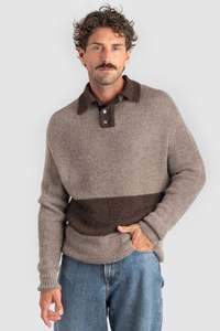 Mens Alpaca Striped Polo Neck Jumper