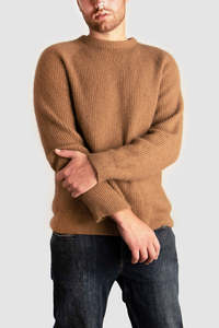 Mens Knitwear: Mens Cashmere Possum Cirrus Fisherman Rib Crew Neck