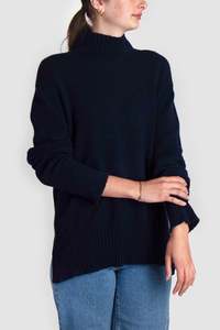 Womens Knitwear: Womens Cashmere Boxy Mock Neck Jumper