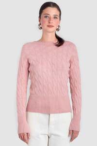Cirrus Knitwear: Womens Cashmere Possum Cirrus Cable Crew Neck