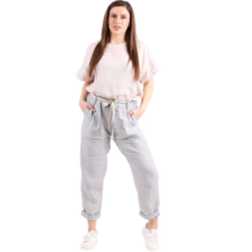 Gifts: Accessories: BEAU Marcella Linen Trousers Light Grey