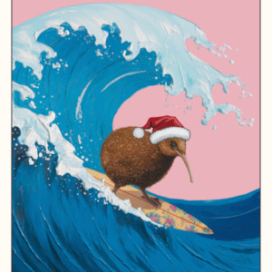 card: Surfing Kiwi Bird Christmas Card