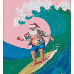 Surfing Kiwi Santa Christmas Card