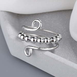 Sterling Silver 10 Beads Fidget Ring