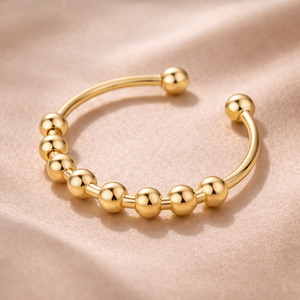 All: Sterling Silver Mini Gold Beads Fidget Ring