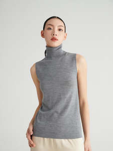 Merino Wool Cashmere: Edith Turtleneck Sleeveless Knit Vest
