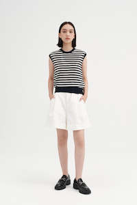 Merino Wool Cashmere: ÀIMAI French Classic Merino Wool Blue and White Striped Knit Vest