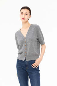 Merino Wool Cashmere: Diana Premier Cashmere Short-Sleeve V-Neck Cardigan