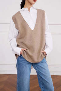 Merino Wool Cashmere: Naturalway Pure Cashmere Deep V-Neck Vest