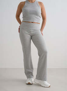 GREY MELANGE EASE RIBBED PETITE PANTS