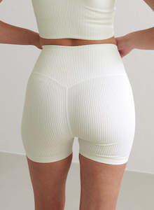 Midi Shorts: Off-White Ribbed Midi Biker Shorts
