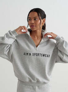 Longsleeve: Grey Melange Varsity Sweat Half Zip