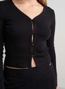 Black Ease Ribbed Cardigan