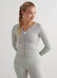 Longsleeve: Grey Melange Ribbed Seamless Zip Jacket