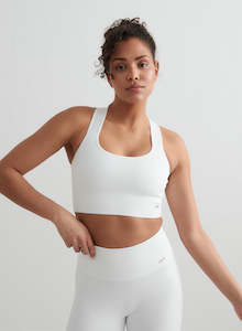 Sports Bras High Support: White High Support Ribbed Bra