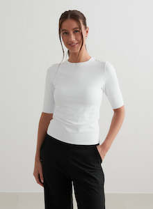 T Shirts: White Sense Half Sleeve Top