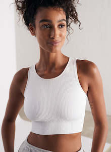 Crop Tops: White Ribbed Seamless Crop Top