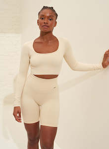 Oat White Luxe Seamless Cropped Long Sleeve