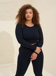 Navy Ribbed Crop Long Sleeve