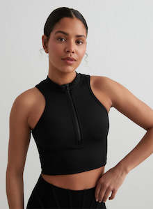 Singlets: Black Sculpting Racer Front Zip Top