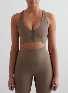Sports Bras: Nougat Ribbed Performance Zipped Bra