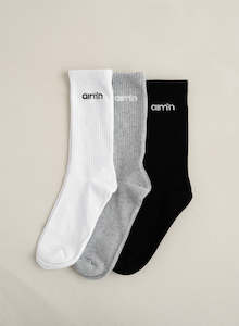 Gifts Under: Grey Melange Aim'n Logo Socks 3-pack