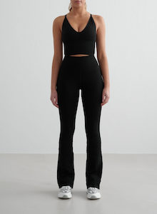 Black Shape Seamless Flare Tights & Cross Back Bralette Set