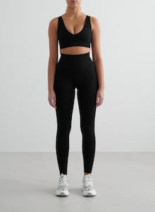 Black Shape Seamless Tights & Deep Cut Bra Set