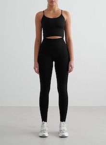 Black Shape Seamless Tights & Strap Singlet Set