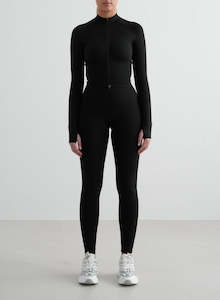 Black Shape Seamless Tights & Zip Jacket Set