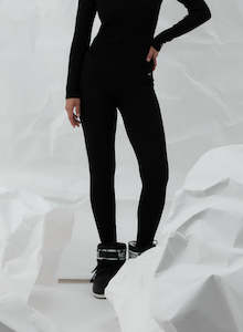 High Waist Tights: Black Ribbed Wool Leggings